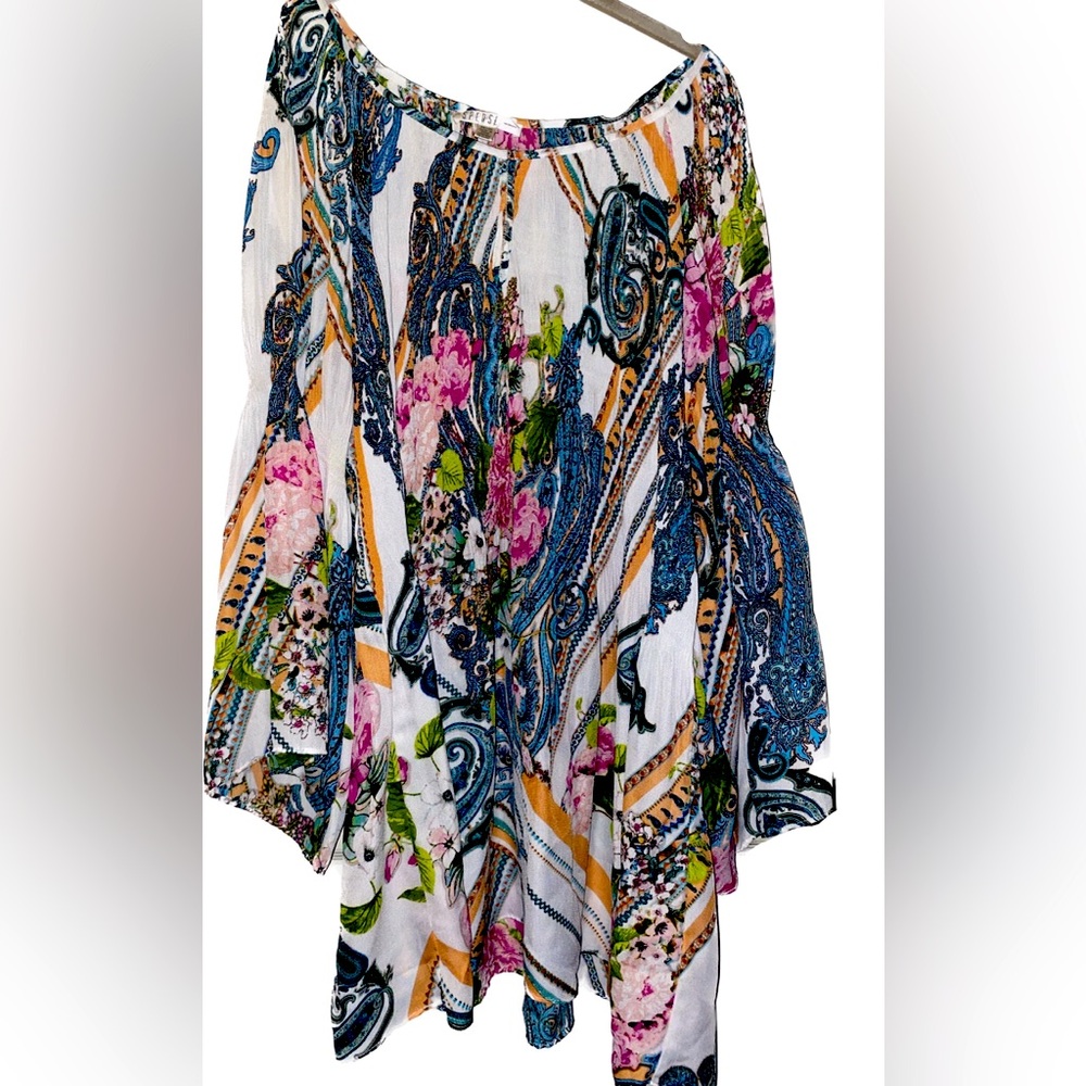 Boho plus size cold shoulder bell sleeve blouse